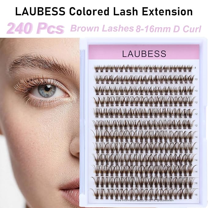 Colored Lash Clusters LAUBESS Dark Brown Colored Eyelash Clusters Wispy Colored Lash Extensions Colorful Lash Clusters Individual Lashes (Brown 40D-0.07D-Mix8-16)