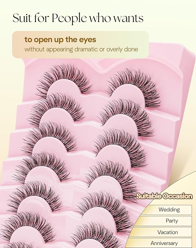 Natural Eyelashes 15MM False Lashes Natural Look C Curl Strip Lashes with 0.03MM Ultra Thin Band Fake Eyelashes ChirpyLuna Lash Pack, 7 Pair