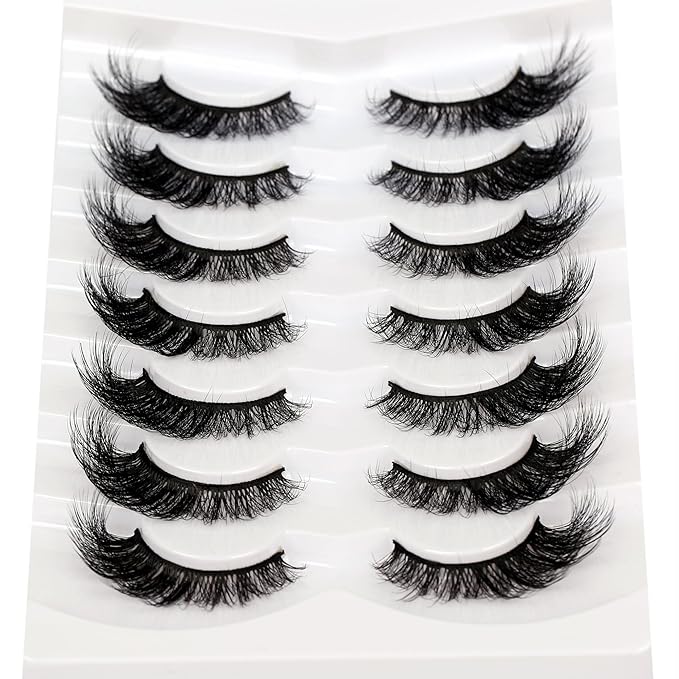 Pooplunch False Eyelashes Cat Eye Lashes Fake Eyelash Dramatic Volume Wispy Foxy 8D Faux Mink Lash Strips 7 Pairs Pack