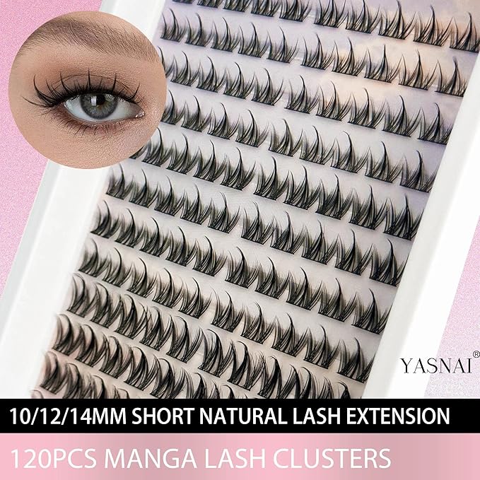 Lash Clusters Manga Eyelash Clusters 10/12/14MM Short Spiky Cluster Eyelash Extensions YASNAI 120Pcs C Curl Individual Volume Anime Lash Clusters with Thin Band Cosplay Natural Fairy Lashes Cluster