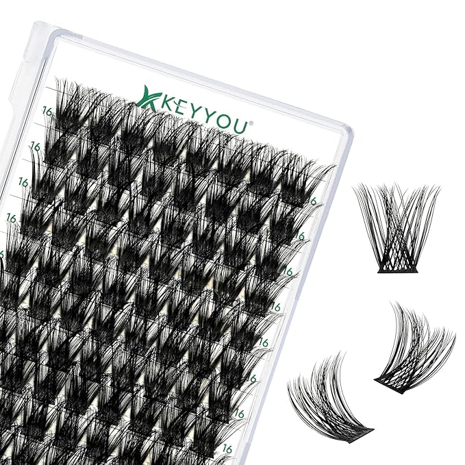 Lash Clusters 96pcs Individual Lashes Y01 C Curl 16mm Cluster Lashes KEYYOU Volume Wispy Lash Extension Soft&Comfortable Easy DIY at Home(Y01,C-16mm)