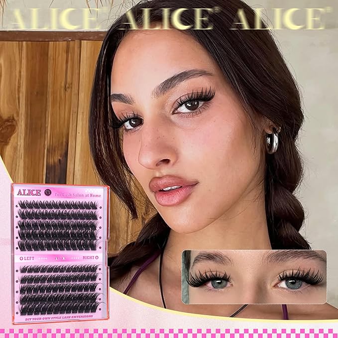 ALICE Lash Clusters Cat Eye Eyelash Clusters Cluster Eyelash Extensions Wispy Volume Lash Extensions Left & Right Thin Band 14-22mm Individual Lashes DIY at Home