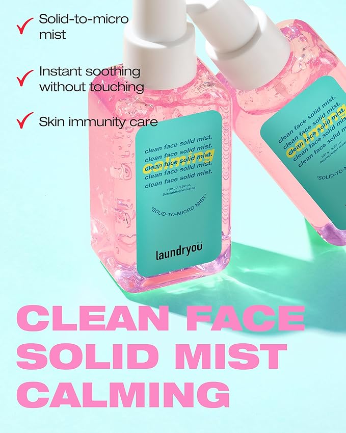 Clean Face Solid Gel-To-Mist Hydrating Spray Serum for Redness Relief & Soothing Irritated Skin Lightweight Moisturizing Facial Mist for Sensitive Skin Korean Skin Care (3.38 fl oz)