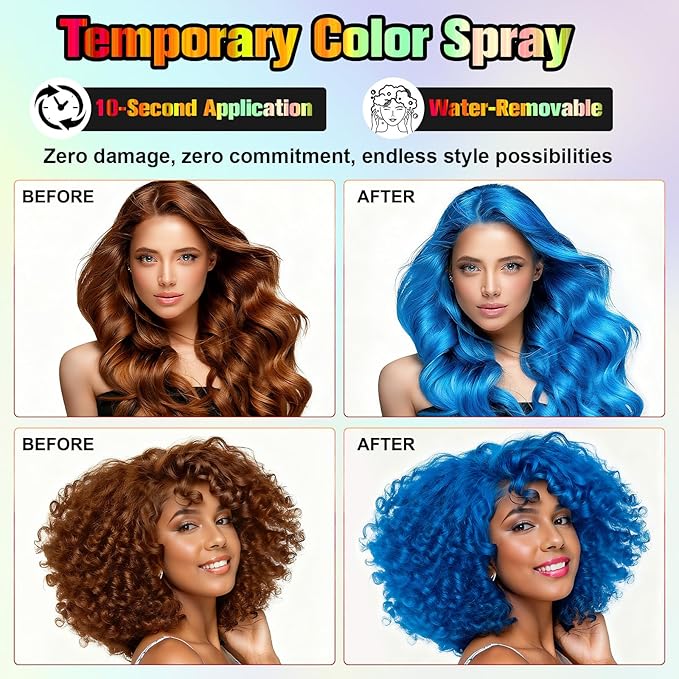 Temporary Hair Spray Color for Kids Women - One-Time Use Green Hair Spray, Vegan and Cruelty-Free Semi-Permanent Hair Color Dye (4.02Oz, Blue)