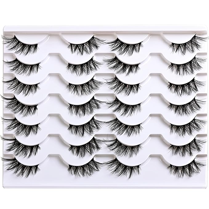 Half Lashes False Eyelashes Wispy Fake Lash Strips Natural Cat Eye Strip Eyelash Pack 14 Pairs Mink Half Lashes Cateye 7-15mm Half Eyelashes for Women