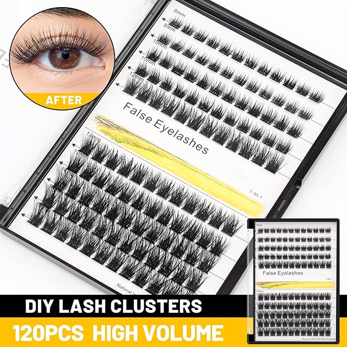 Bodermincer 120 Clusters M01# Black 8-10-12-14mm/14-16-18-20mm MIX Cluster False Eyelash Individual Cluster EyeLashes Grafting Fake False Eyelashes Eyelash Extension (M01# Black 8-10-12-14mm Mixed)
