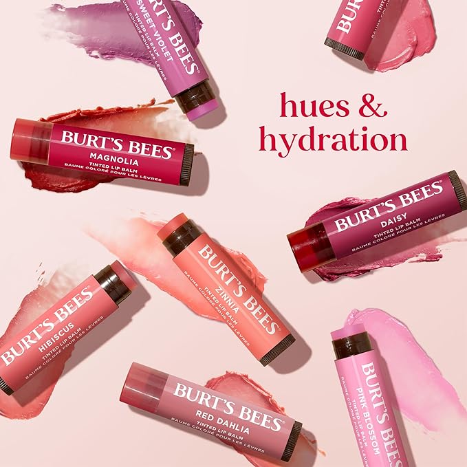 Burt's Bees Lip Tint Balm with Long Lasting 2 in 1 Duo Tinted Balm Formula, Color Infused with Deeply Hydrating Shea Butter for a Natural Looking Buildable Finish, Soft Hibiscus (2-Pack)