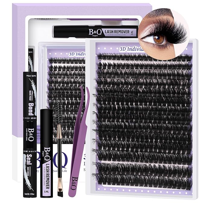 B&Q Fluffy Lash Clusters Kit 100D 200D Mixed Volume Lash Clusters 10-18mm Individual Lashes Kit Salon-style Dramatic Thick eyelash extension 280pcs Suitable for Beginners Makeup at Home(KIT-100D+200D)