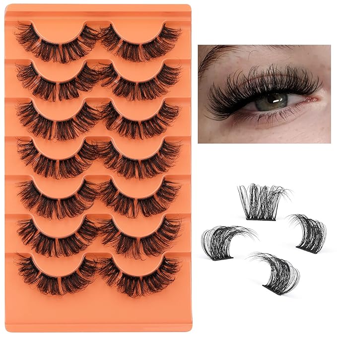 Full Cluster Lashes Natural Strips False Eyelashes Wispy Individual Lashes that Look Like Extensions 7 Pairs Multipack by Eefofnn