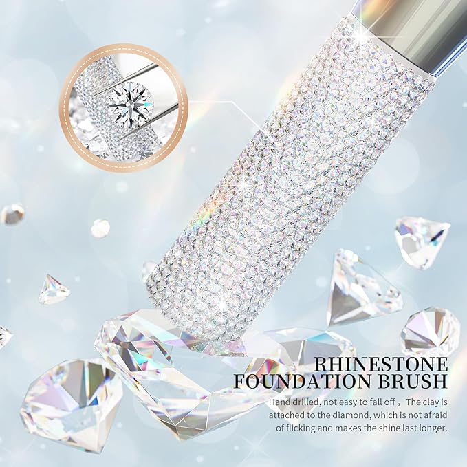 DUcare Rhinestone Foundation brush Diamond Bling Makeup Tanning Brush Flat Top Kabuki Brush, Synthetic Professional Liquid Blending Mineral Powder Makeup Tools