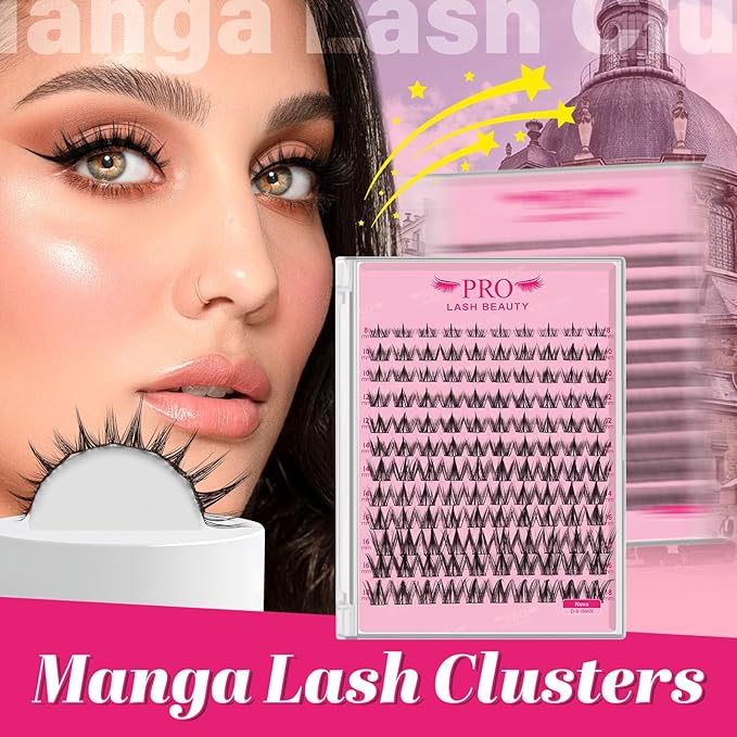 PRO LASHBEAUTY Manga Lash Clusters, Eyelash Clusters 8-18 Mixed Cluster Eyelash Extensions Mixed Lash Extension Reusable Soft & Comfortable (Nova,8-18mix)