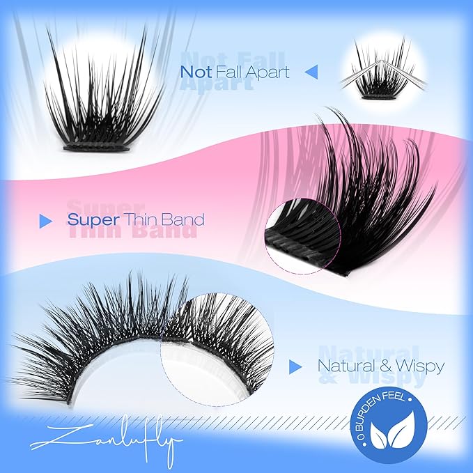 Wispy Lash Clusters Natural Eyelash Clusters D-Curly Lash Extensions DIY Individual Lashes 10-18MM Eyelash Extensions 200Pcs Cluster Eyelash Extensions by ZANLUFLY