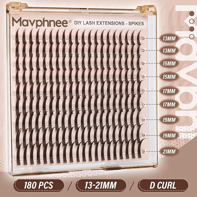 Lash Spikes Brown Eyelash Individuals Manga Lash Clusters Spiky Eyelash Extensions 13-21MM Long Cluster Lash Pack D-Curly Fairy Individual Lashes 180Pcs Anime DIY Lash Extensions