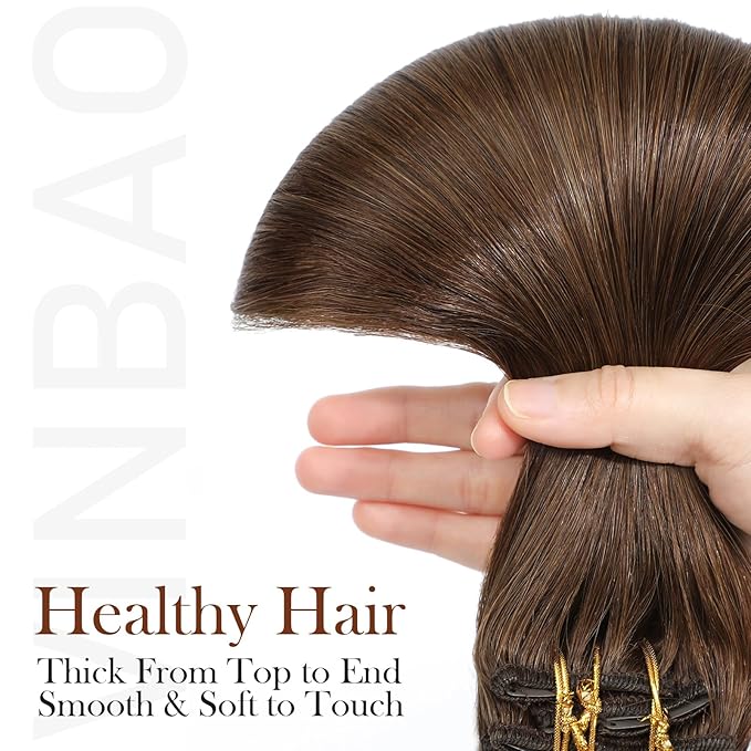 VINBAO Clip in Extensions Brown Remy Thick Hair Extensions Human Hair 22in 7Pcs 160g Chocolate Brown Natural Human Hair Clip in Extensions Long Dark Brown Hair Extensions (#HC4,22'')