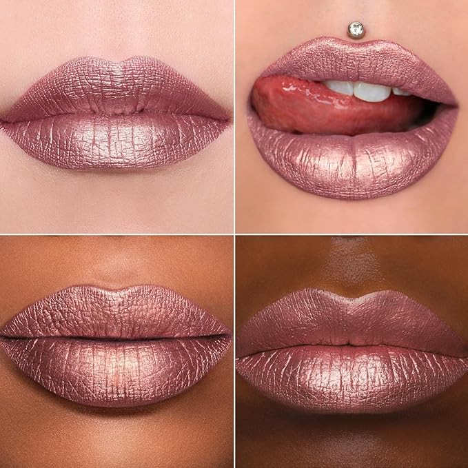 MAKI YIKA 3Pc Metallic Lipstick for Women Red Pink Brown Glitter Lipsticks Long Lasting Lipstick Smudge Proof Liquid Lip Gloss, Red/Pink/Nude