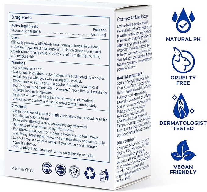 Antifungal Soap Bar for Itchy Skin: Helps Relieve Athletes Foot & Fungal Discomfort – Moisturizing pH-Balanced Gentle on Sensitive Skin for Body & Feet - 4.5 oz
