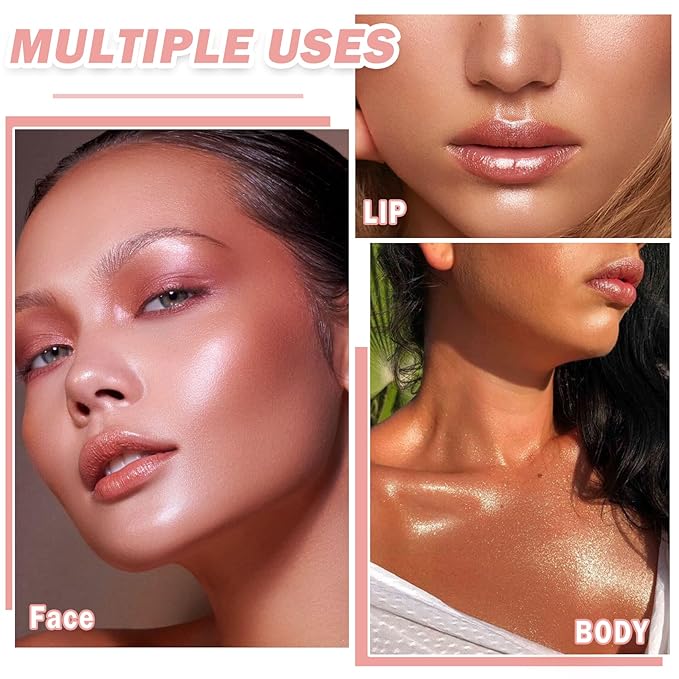 Face Glitter Highlighter Makeup Palette Shimmer Contour Powder Waterproof Long-Lasting,Brightens Face Complexion Contour Illuminator Highlighters Blush Powder Makeup Palette-02Quicksand Gold