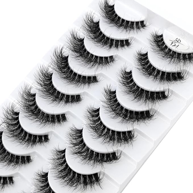 HBZGTLAD New 10 Pairs 3D Mink Lashes False Eyelashes Handmade Wispy Fluffy Long Lashes Natural Eye Makeup Tools Eye Lashes(5DY21)