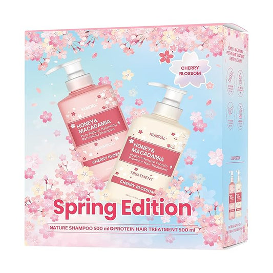 KUNDAL Honey & Macadamia / Cherry Blossom, Natural Protein Hair Care for Frizz Control & Elasticity | Cherry Blossom , 500ml (Pack of 2), Stocking Stuffers