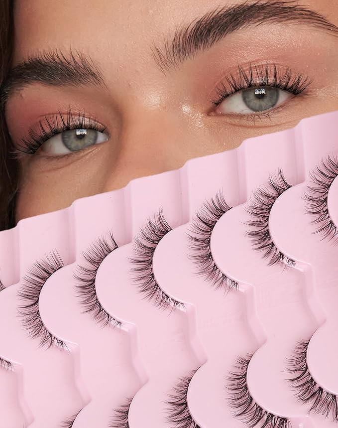 Wispy Cat Eye Lashes Demi Wispies Eyelashes C Curl False Lashes Clear Band Lashes Short False Eyelashes Natural Mink Lashes 7 Pairs