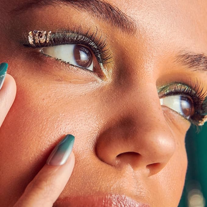 imPRESS X WICKED: FOR GOOD Press On Self Adhesive Eyelashes, ‘Fly…fly!’, 8mm-10mm Natural Volume Press On Lashes, Silver Glitter, 12 Lash Clusters & Non-Stick Mini Applicator