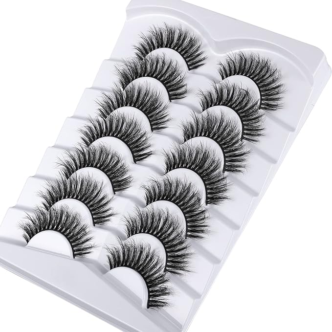 8D Fluffy Lashes False Eyelashes Wispy Faux Mink Lashes Light Weight Fake Eyelashes Cat Eye Lashes 7 Pairs Pack