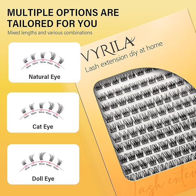 Lash Clusters 8-16mm, False Eyelashes 132pcs, Cluster Eyelash Extensions Matte Black Soft, Diy Lash Extensions D Curl Natural Lash Clusters Faux Mink Lashes Wispy（Breeze,132pcs,0.07,D,8-16MIX)