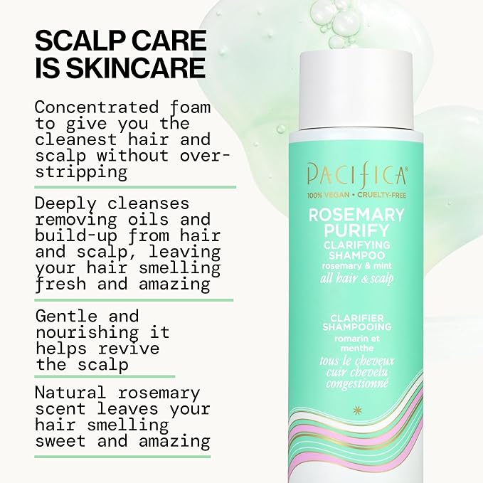 Pacifica Shampoo & Conditioner Set – Rosemary Purify Invigorating Set with Cooling Mint for Clarifying and Detoxing, Sulfate-Free, Vegan & Cruelty-Free, 12 oz & 8 oz (Set of 2)