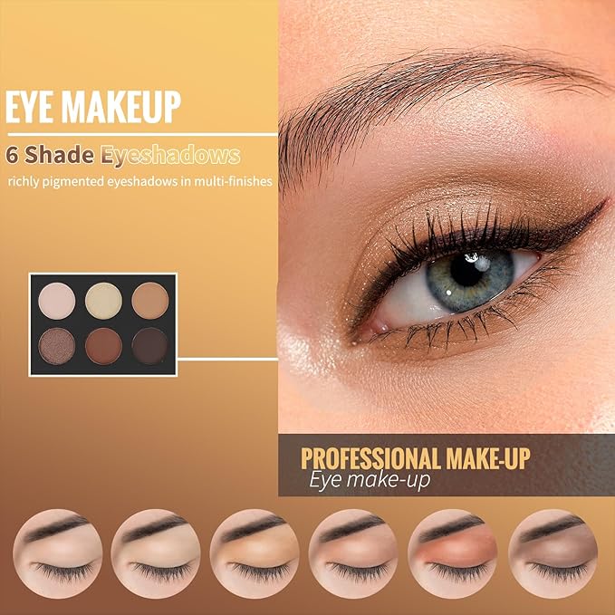 Profusion Complete Face Sculpting Collection Makeup Kit - Peach & Nude Palette Variants, Includes Eyeshadow, Blush, Lip Cream, Eyeliner & Duo Brush, Vegan & Cruelty-Free