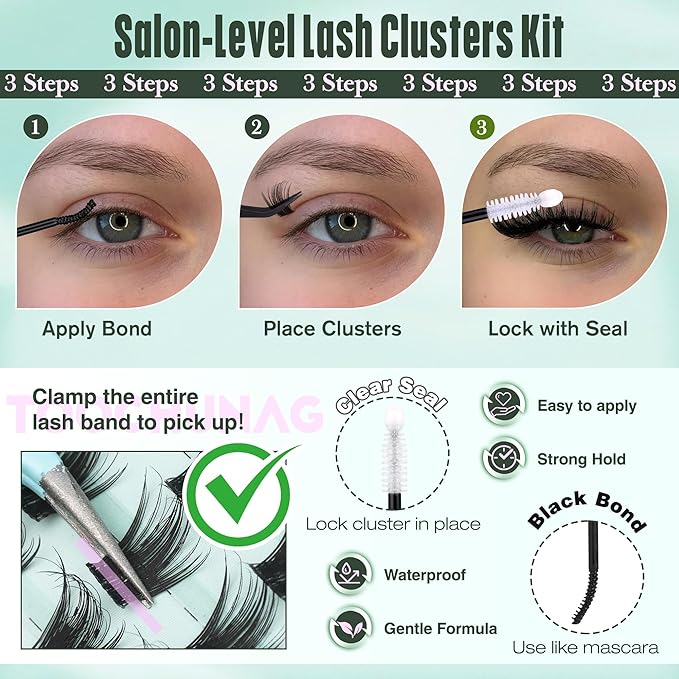 Wispy Lash Clusters Kit Natural Eyelash Clusters Kit 10-20mm Volume Individual Lashes Extension Kit 150pcs D Curly Soft Lightweight Cluster Eyelash Extensions with Lash Bond and Seal by TOOCHUNAG