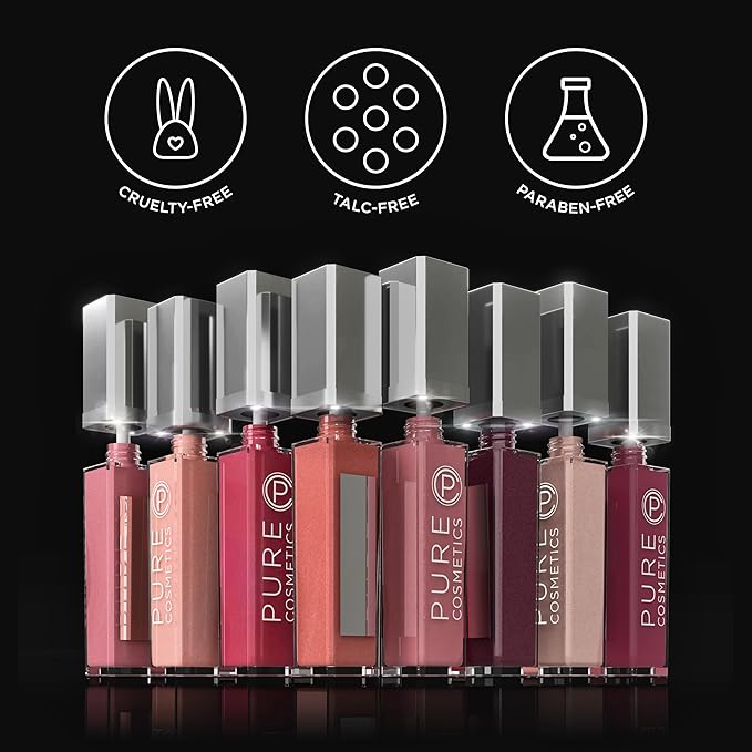 Pure Illumination Light-Up Lip Gloss with LED-Lit Applicator Brush + Side Mirror, Non-Sticky, Moisturizing Hydrating Lip Glosses with Lanolin, Jojoba Oil, & Vitamin E, In the Buff