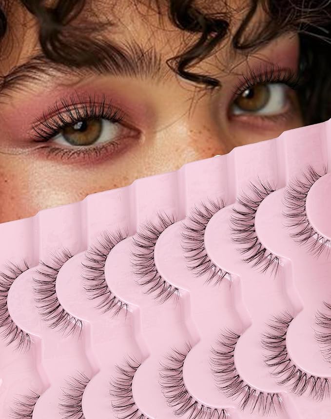 Mink Lashes Wispy False Eyelashes Short Fake Lashes Soft C Curl Eye Lashes Pack Natural Eyelashes Mink Eyelashes Fluffy Strip Lashes 7 Pairs