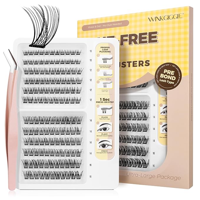 WINKGIGGLE Self Adhesive Eyelashes Kit, Pre Glued Press On Lashes No Glue No Remover Needed for Beginners