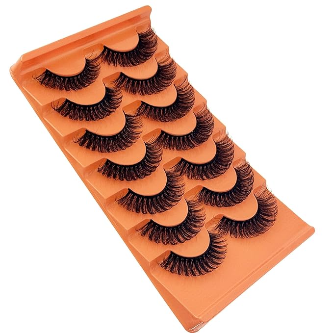 YASNAI Short Lashes Natural Look D Curl Eyelashes that Look Like Extensions Strip False Thick Volume Lash Pack 8-14mm Full 7 Pair Fluffy Wispy Cat Eye Mega Double Stacked Eyelash Small Fake Lashes