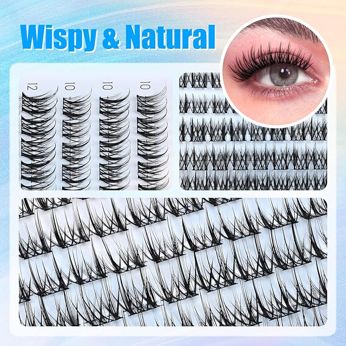 Lash Clusters Wispy Eyelash Clusters DIY Eyelash Extensions 10-16MM C Curl Natural Individual Lashes Fairy 120Pcs Manga Lashes Cluster, DIY Lash Extensions at Home (F01)