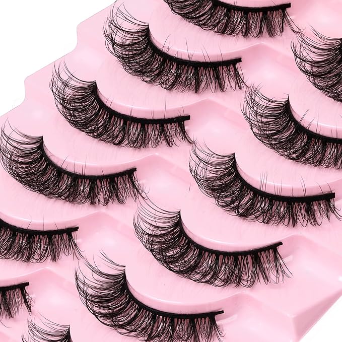 Ahrikiss Russian Strip Lashes That Look Like Extensions D Curl Fluffy False Eyelashes 10 Pairs Wispy Natural Fake Lashes Pack Fluffy 3D Volume Fake Lashes (D05)