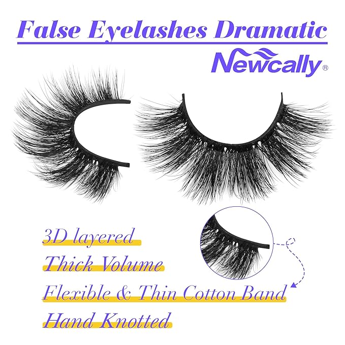 Newcally Lashes False Eyelashes Dramatic 20MM Faux Mink Lashes Pack 14 Pairs Wispy Long Thick Volume Strip Eye Lashes Multipack