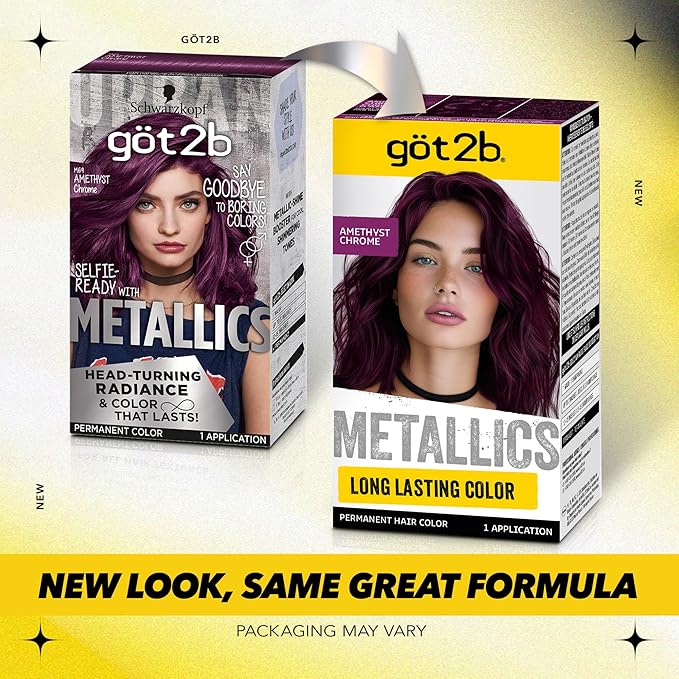 got2b Metallics Permanent Hair Dye, Amethyst Chrome M69, Hair Color for Women & Men, Formulated with Metallic-Shine Booster for Cool, Shimmering Tones, Lasts Up to 30 Washes, 1 Kit (Pack of 2)