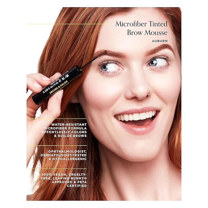Arches and Halos Microfiber Tinted Brow Mousse - Richly Pigmented Eyebrow Shaper - Water Resistant Filler Pen - Vegan - Auburn - 0.11 oz