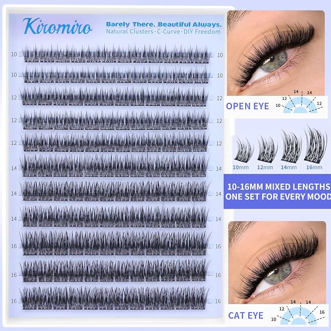 Kiromiro Wispy Lash Clusters Natural Cluster Eyelash Extensions 10-16mm Natural Lash Clusters with Thin Band Fairy Eyelash Clusters Soft DIY Cluster Lash Extensions 132pcs