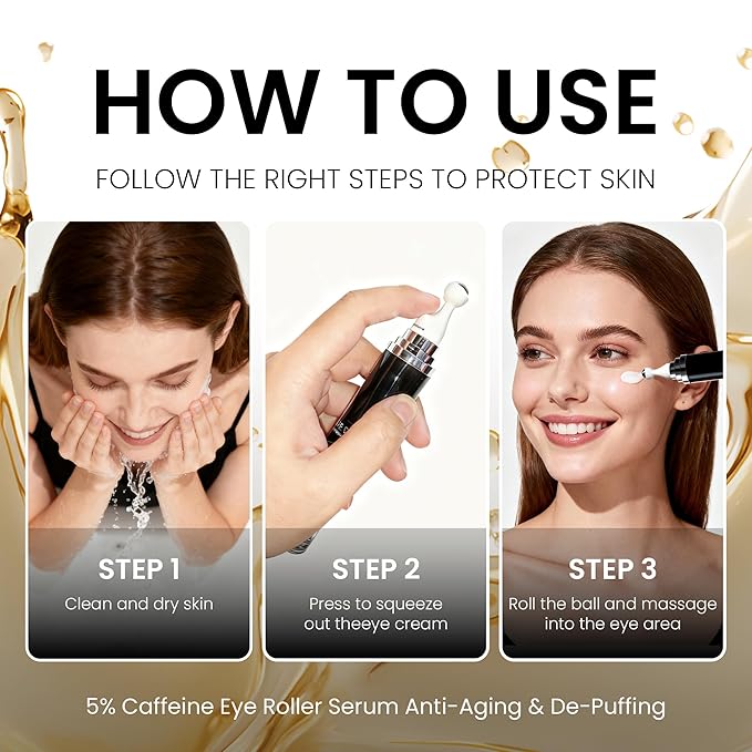 Eye Cream with 360° Massage Roller, 0.5 fl oz, Advanced Formula with Caffeine, Retinol, Peptides for Dark Circles, Puffiness, Anti-aging, Hyaluronic Acid, Green Tea