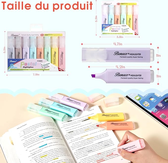 Pastel Highlighters,Chisel Tip Marker Pen,8 Assorted Macaron Colors Highlighter Pens, Mini Highlighters,Water Based, Quick Dry For Back to School Supplies，Aesthetic Highlighter for Office