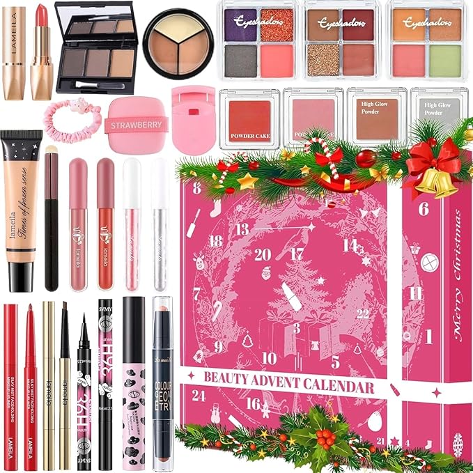 Makeup Advent Calendar 2025 for Teen Girls & Women，24 Days Christmas Countdown Calendar Makeup Gift Set, 2025 Xmas Gift Surprise Box Calendar Full Beauty Kit
