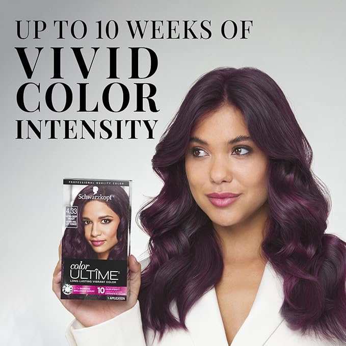 Schwarzkopf Color Ultime 4.3 Ultra Deep Violet Hair Dye, Permanent Intense Black with Diamond Brilliance, Fade-Resistant, Covers Grays, All Hair Textures