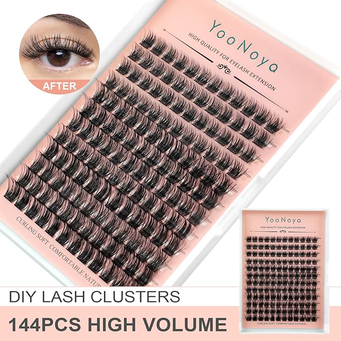 Lash Clusters 144 PCS 10-14mm Mix Volume Lashes Eyelash Clusters D Curl Cluster Eyelash Extensions Natural Wispy Cluster Lashes Reusable Individual Thick Lash Extension (QD-10-14mm - Mix)