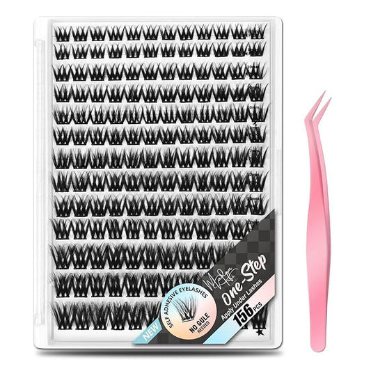 156 PCS Self-Adhesive Lash Clusters – No Glue Needed, Sticky Strip Individual Lashes for DIY Lash Extensions, Natural Look, Super Hold