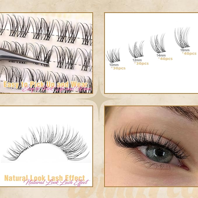 Winifred Lashes Clusters Natural Eyelash Clusters Clear Band Wispy Lash Clusters C Curvature Cluster Eyelash Extensions 10-16mm DIY Individual Lashes Natural Look