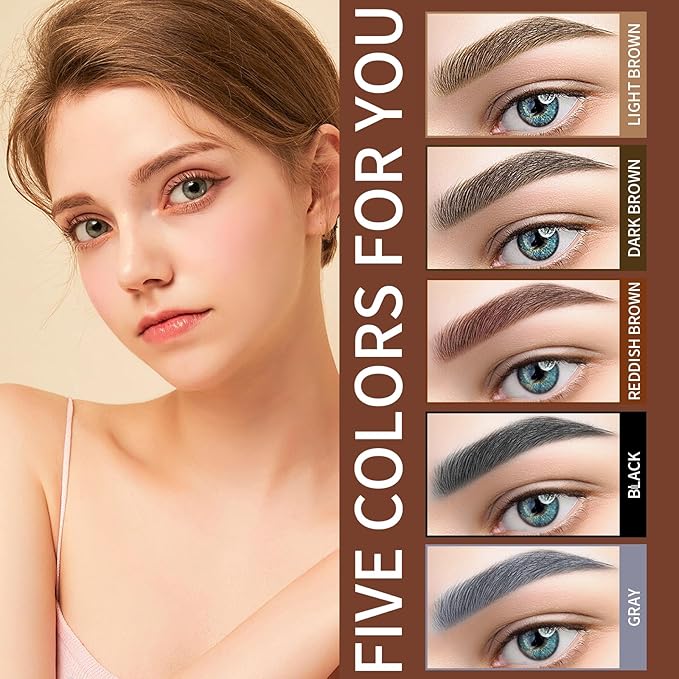 QIC Eyebrow 4 Tip Brow Pencil, Microblading Pen Waterproof Long-Lasting with Upgrade Micro-Fork Tip Applicator for Natural Brows (Reddish Brown-03)