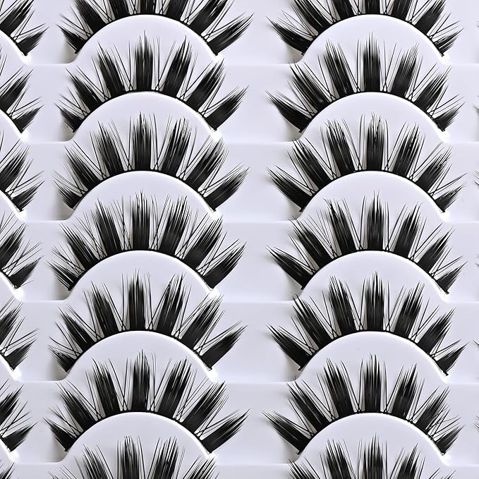 Manga Lashes Wispy Spiky Anime Eyelashes 14 Pairs Doll-Eye Wet Look Cat-Eye Strip Lashes Faux Mink Manhua Eyelash Manga Look Reusable Manhwa False Eyelashes for Beginners