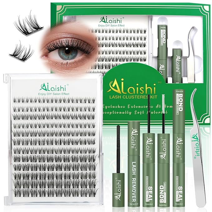 Lash Clusters Kit, DIY 3D Cluster Eyelash Extensions 10‑18mm,120pcs Fluffy D Curl Soft Natural Lashes with Bond and Seal,Remover,Tweezers–Fake Cat Eye Wispy Individual Clusters MIX1-1-L